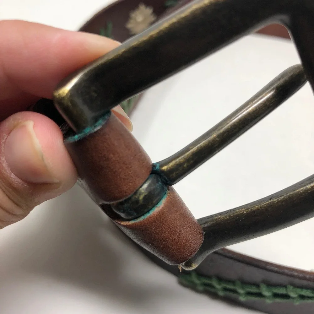 Sundance Belt Womens Large Brown Leather Floral Green Embroidered Boho Western
